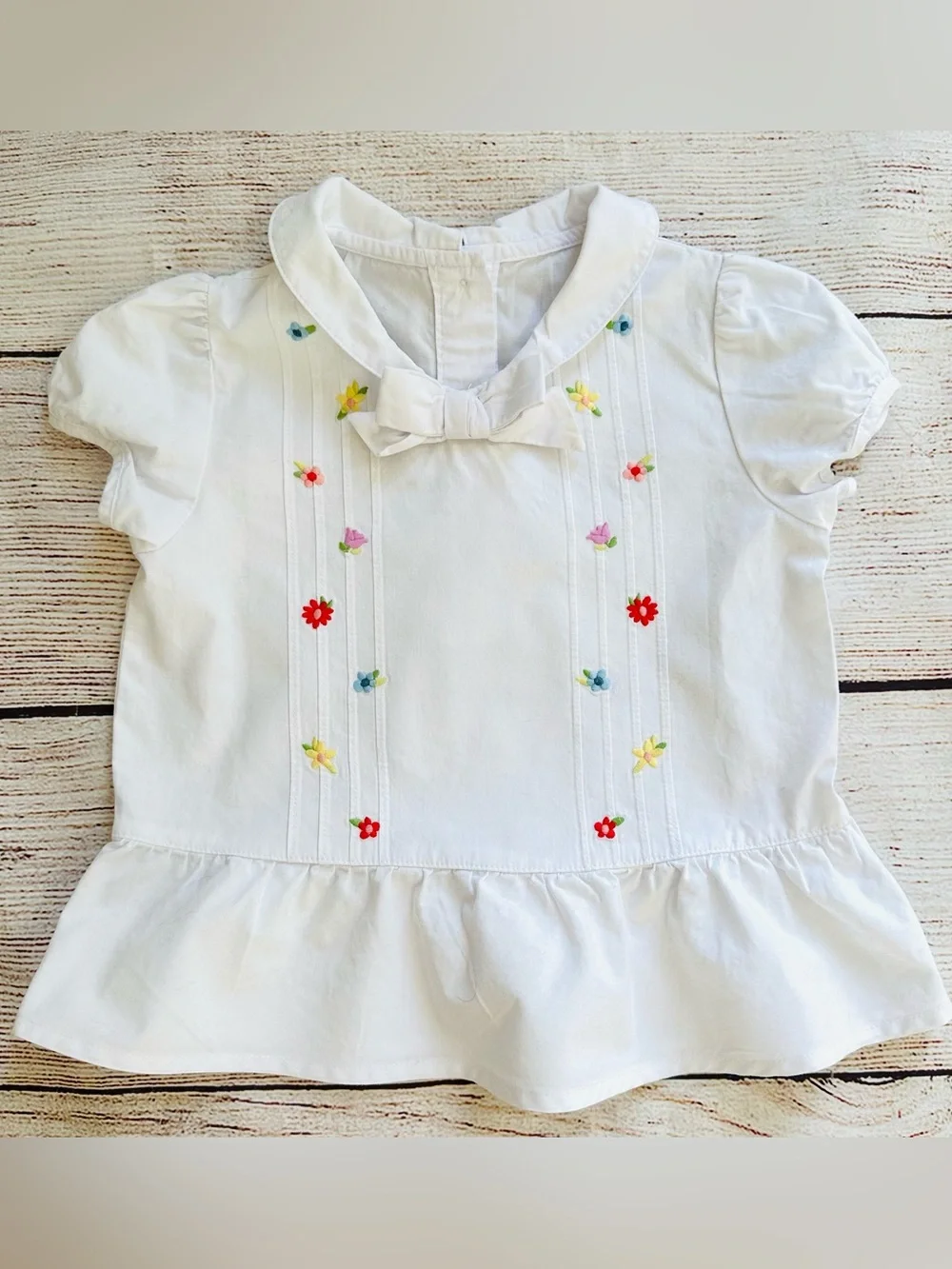Gymboree White Woven Floral Embroidered Peter Pan Collar Top Girl’s Sz 3T